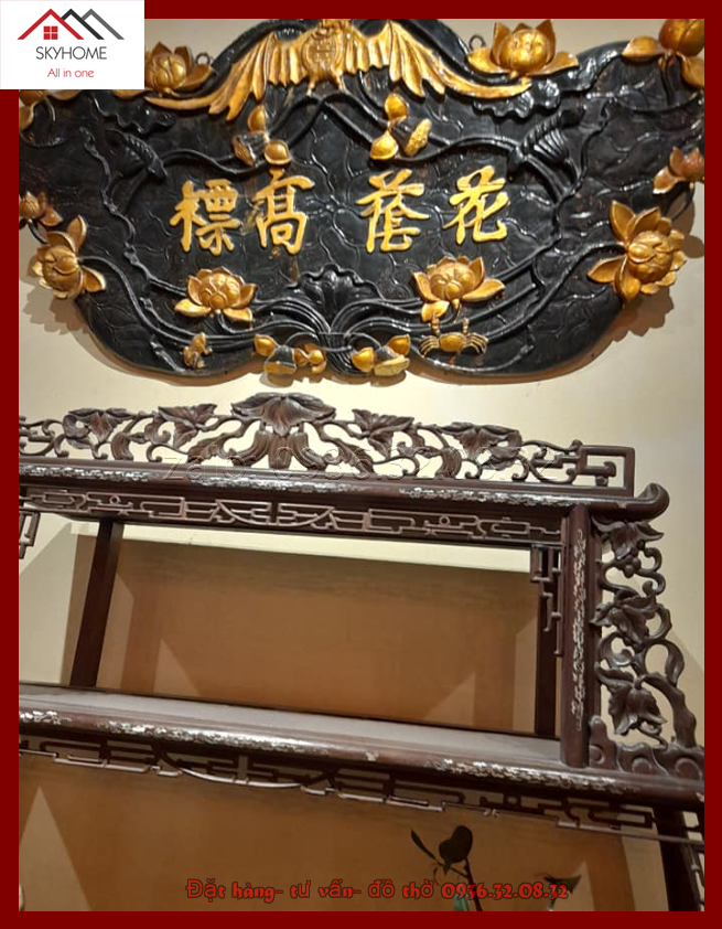 Hoành phi gỗ phòng thờ chữ HOA ẤM CAO TIÊU